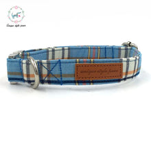 Premium Blue Plaid  Dog Collar , Matching  Bow Tie and Leash
