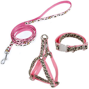 Leopard Print Dog Collar, Harness and  Lead Set