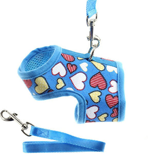 Heart Printed Dog Harness or Cat Harness and Matching Leash Set